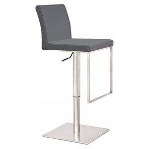 Pemberly Row Modern Adjustable Faux Leather Bar Stool in Gray 27&quot-37&quot Seat