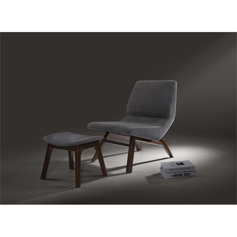 Pemberly Row Solid Wood & Fabric Accent Chair with Ottoman in Gray/Walnut