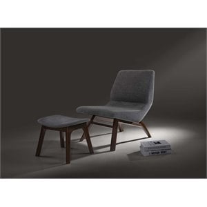 Pemberly Row Solid Wood & Fabric Accent Chair with Ottoman in Gray/Walnut