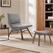 Pemberly Row Solid Wood & Fabric Accent Chair with Ottoman in Gray/Walnut