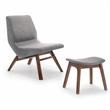 Pemberly Row Solid Wood & Fabric Accent Chair with Ottoman in Gray/Walnut