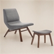 Pemberly Row Solid Wood & Fabric Accent Chair with Ottoman in Gray/Walnut