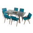 Pemberly Row Rectangular Tempered Glass & Wood Dining Table in Walnut