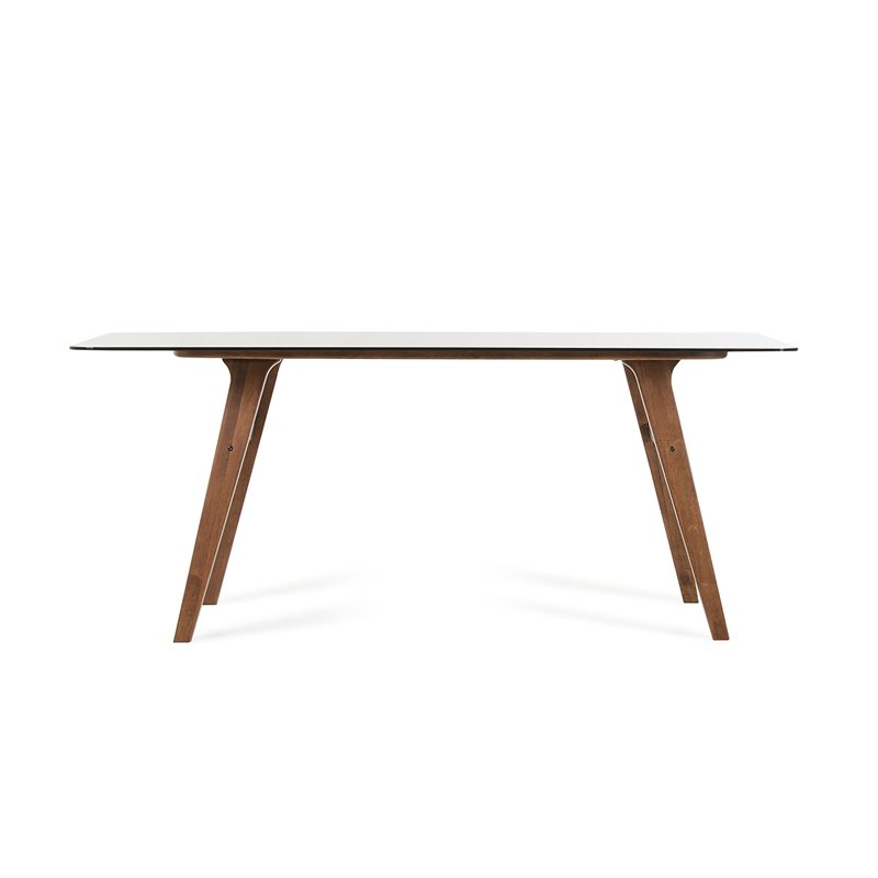Pemberly Row Rectangular Tempered Glass & Wood Dining Table in Walnut