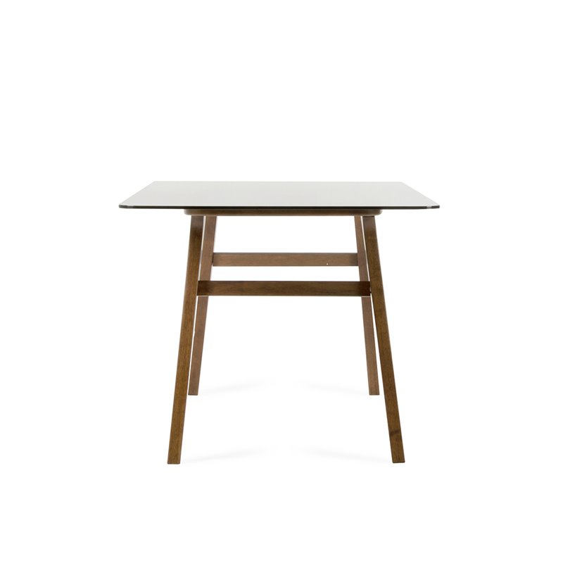 Pemberly Row Rectangular Tempered Glass & Wood Dining Table in Walnut
