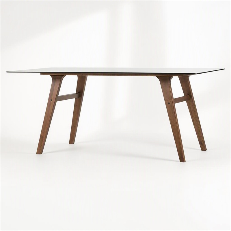 Pemberly Row Rectangular Tempered Glass & Wood Dining Table in Walnut