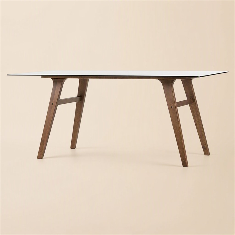 Pemberly Row Rectangular Tempered Glass & Wood Dining Table in Walnut