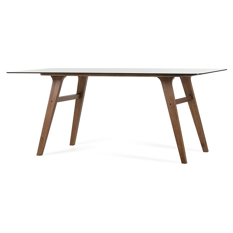 Pemberly Row Rectangular Tempered Glass & Wood Dining Table in Walnut