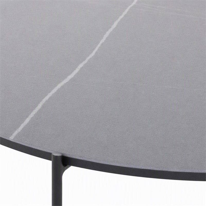 Pemberly Row Hobart Round Ceramic and Metal Coffee Table in Matte Black