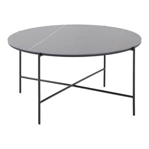Pemberly Row Hobart Round Ceramic and Metal Coffee Table in Matte Black