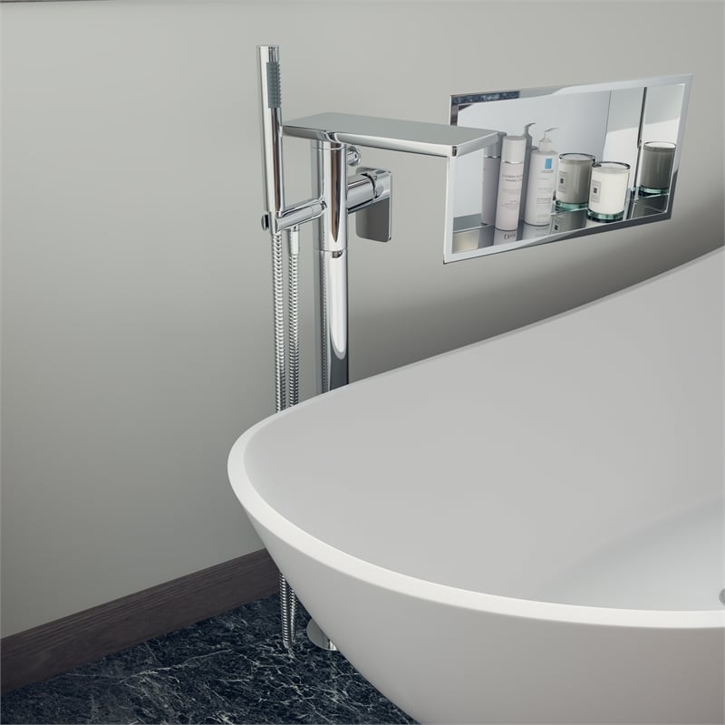 Pemberly Row Floor Mounted Bath Tub Filler in Polished Chrome Brass