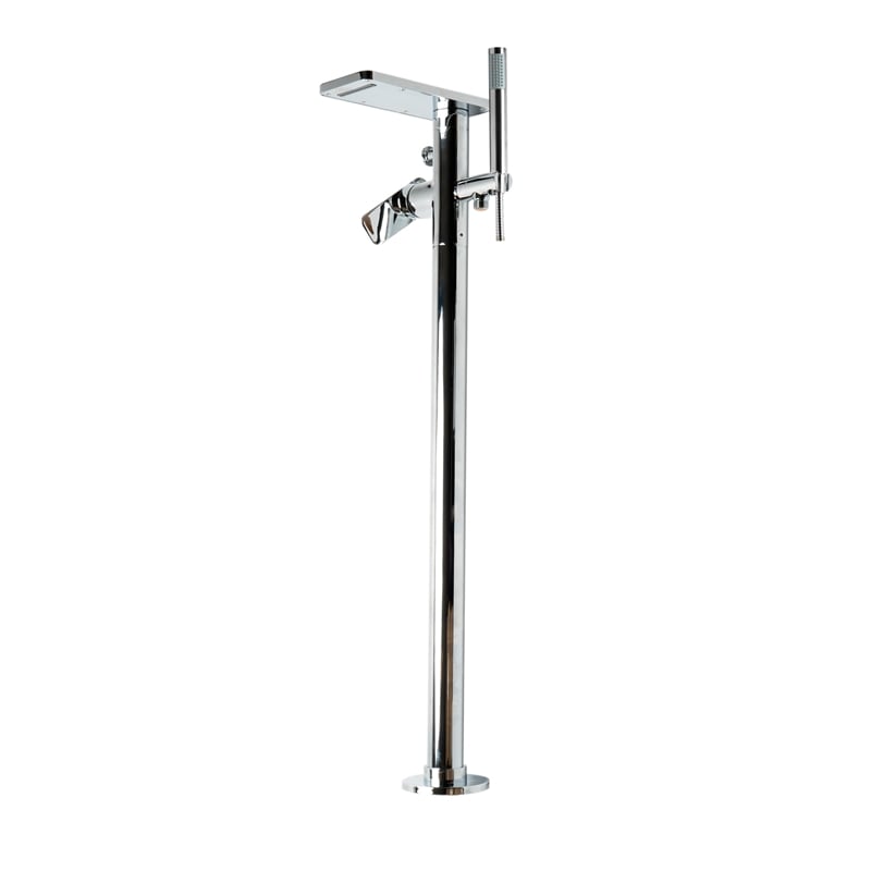 Pemberly Row Floor Mounted Bath Tub Filler in Polished Chrome Brass