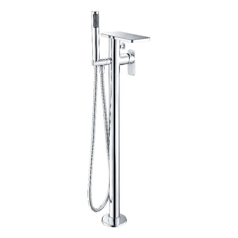 Pemberly Row Floor Mounted Bath Tub Filler in Polished Chrome Brass