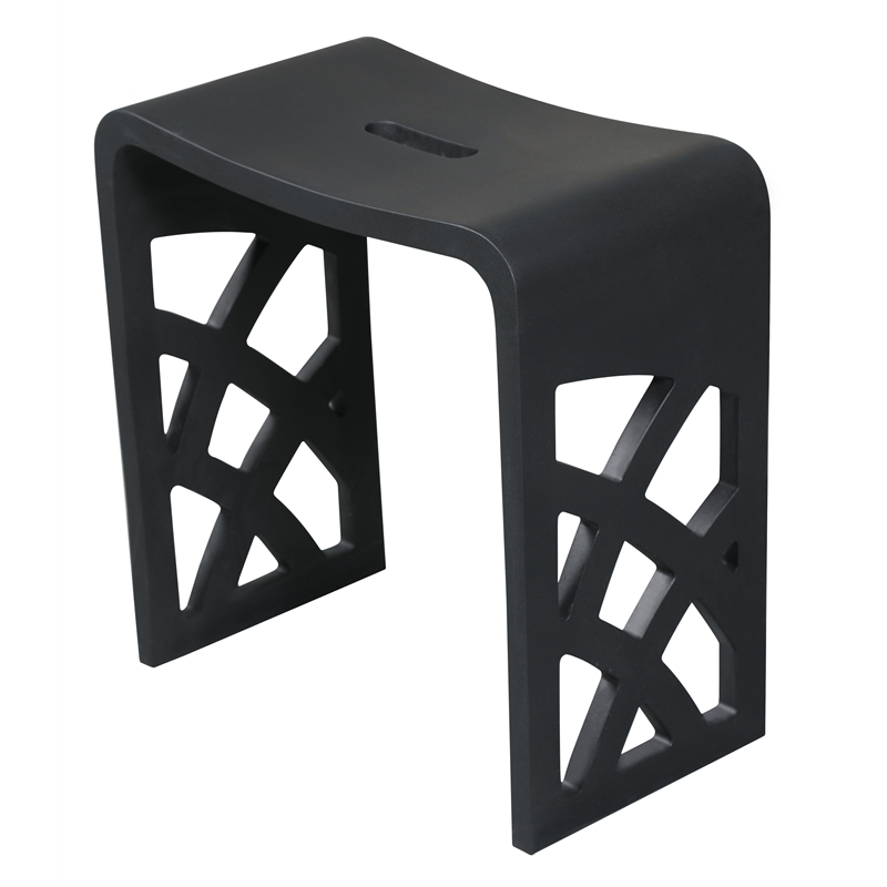 Pemberly Row Black Matte Resin Bathroom/Shower Stool with 330 lb Capacity