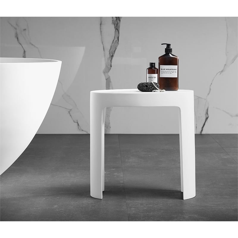 Pemberly Row Solid Surface Resin Shower Stool in White Matte Finish