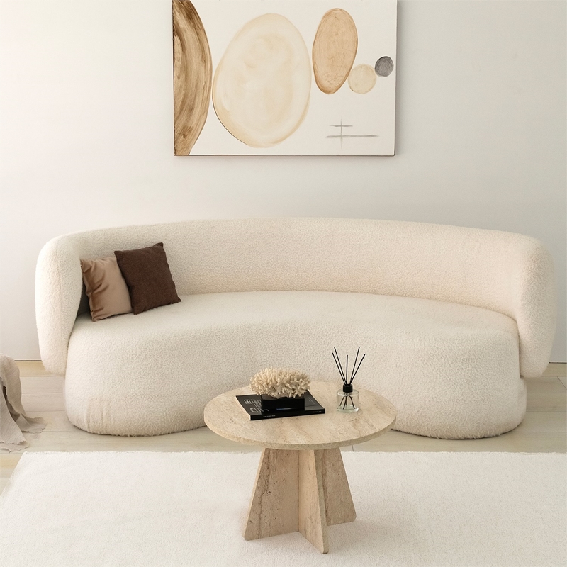 Pemberly Row Marble Coffee Table in Travertine Beige Finish