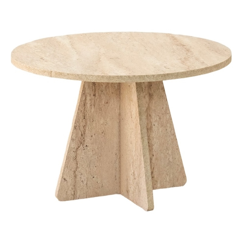 Pemberly Row Marble Coffee Table in Travertine Beige Finish