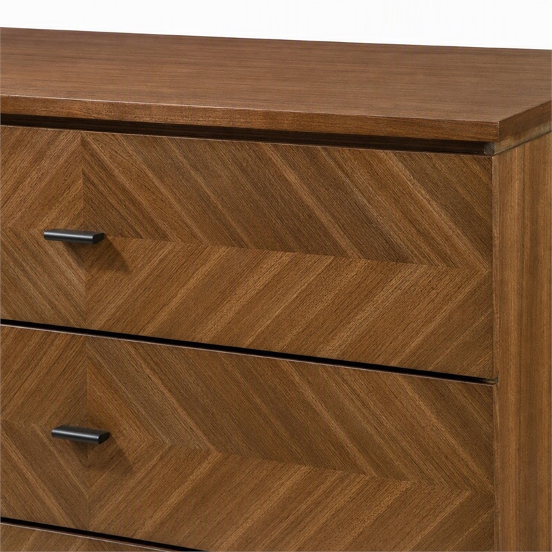 Pemberly Row Mid Century Walnut and Black Dresser with 6 Drawers