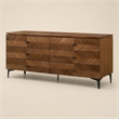 Pemberly Row Mid Century Walnut and Black Dresser with 6 Drawers