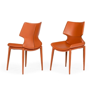 Pemberly Row Contemporary Eco-Leather Dining Chairs Set of 2 in Cognac