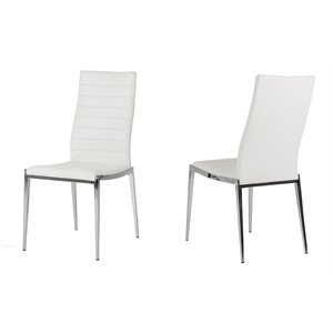 Pemberly Row 19&quot Faux Leather Dining Chair Set in White with Chrome Legs