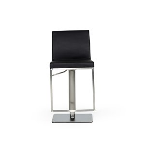 Pemberly Row Adjustable Faux Leather Bar Stool with Stainless Steel in Black