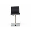 Pemberly Row Adjustable Faux Leather Bar Stool with Stainless Steel in Black
