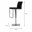 Pemberly Row Adjustable Faux Leather Bar Stool with Stainless Steel in Black