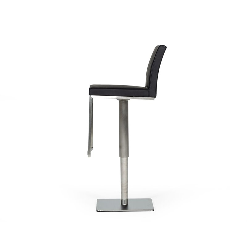 Pemberly Row Adjustable Faux Leather Bar Stool with Stainless Steel in Black