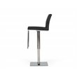 Pemberly Row Adjustable Faux Leather Bar Stool with Stainless Steel in Black