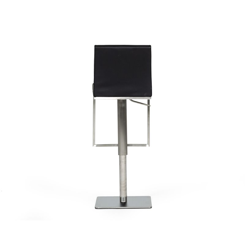 Pemberly Row Adjustable Faux Leather Bar Stool with Stainless Steel in Black