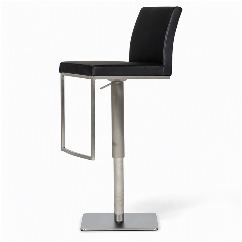 Pemberly Row Adjustable Faux Leather Bar Stool with Stainless Steel in Black
