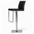 Pemberly Row Adjustable Faux Leather Bar Stool with Stainless Steel in Black