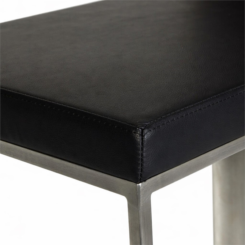Pemberly Row Adjustable Faux Leather Bar Stool with Stainless Steel in Black