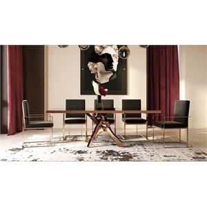 Pemberly Row Velvet Upholstered Dining Chair in Black and Rose Gold