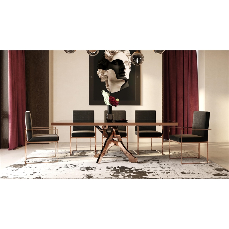 Pemberly Row Velvet Upholstered Dining Chair in Black and Rose Gold