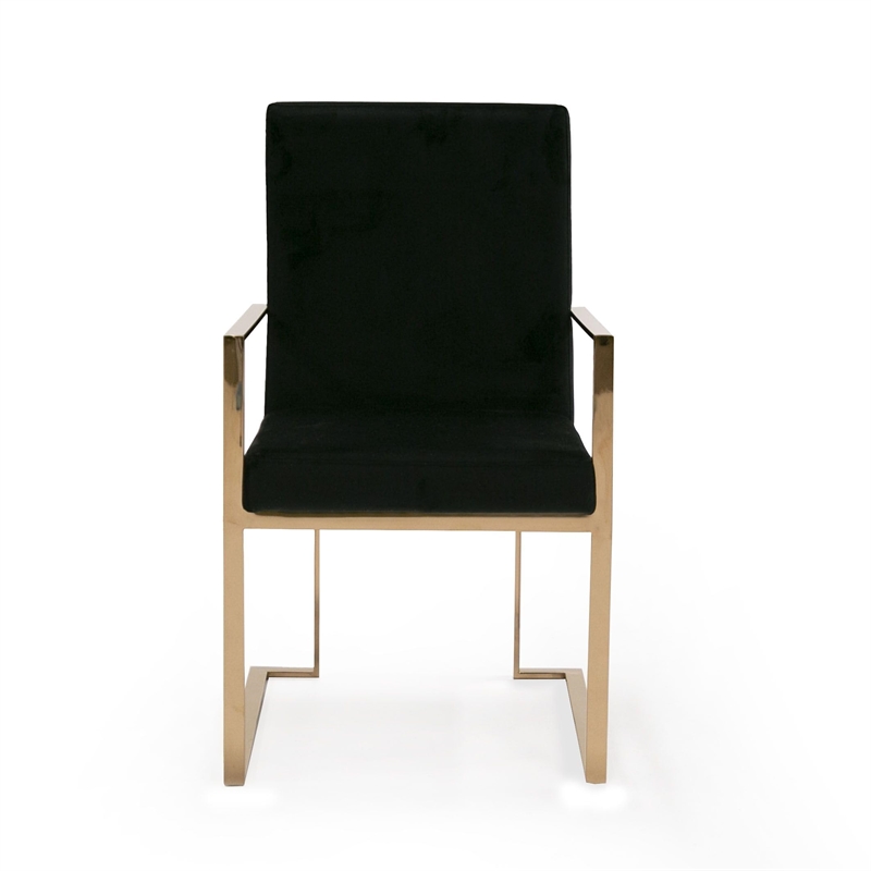 Pemberly Row Velvet Upholstered Dining Chair in Black and Rose Gold
