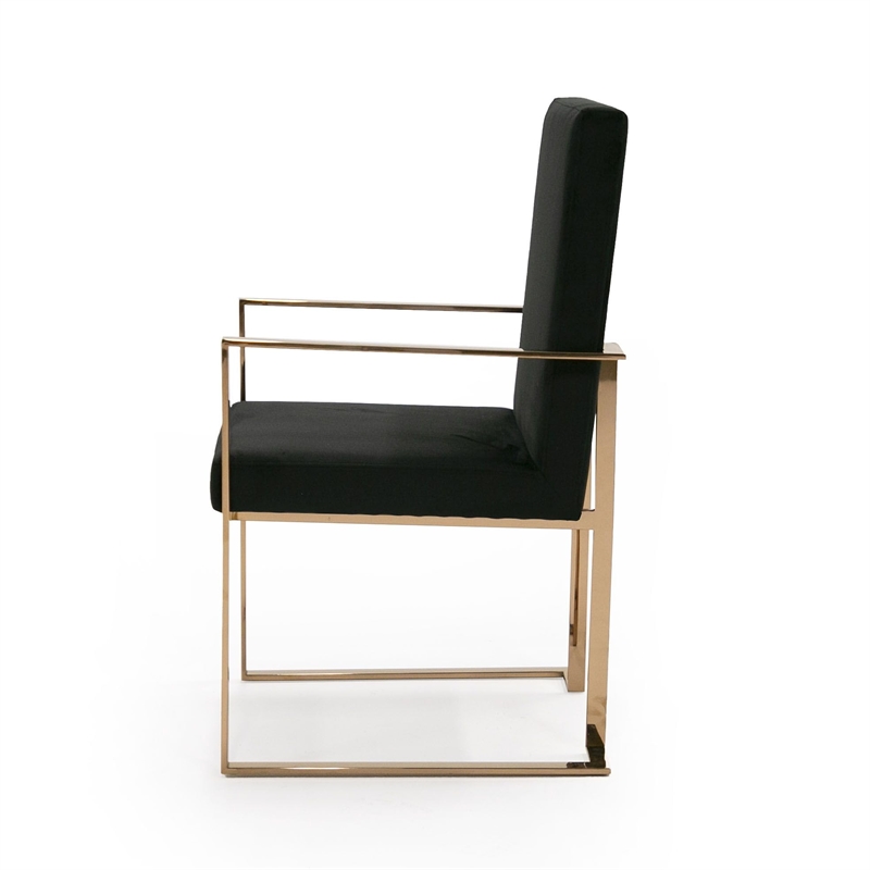 Pemberly Row Velvet Upholstered Dining Chair in Black and Rose Gold
