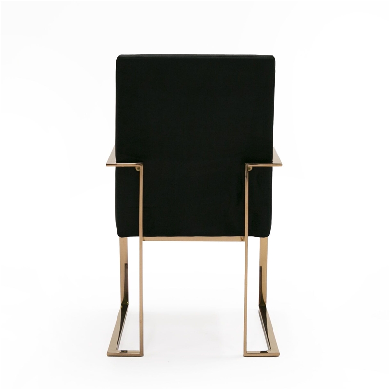 Pemberly Row Velvet Upholstered Dining Chair in Black and Rose Gold