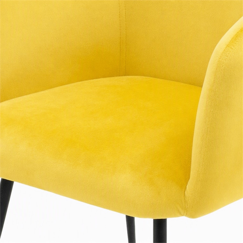 Pemberly Row Velvet and Matte Black Dining Chair in Yellow with Carved Back