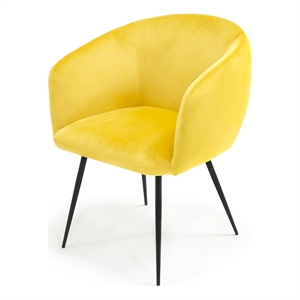Pemberly Row Velvet and Matte Black Dining Chair in Yellow with Carved Back