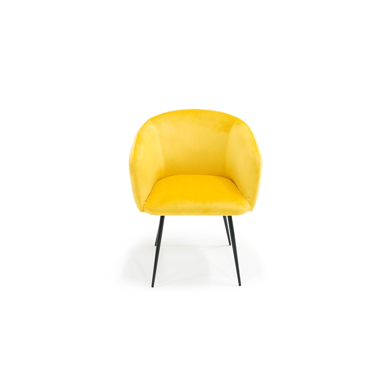 Pemberly Row Velvet and Matte Black Dining Chair in Yellow with Carved Back
