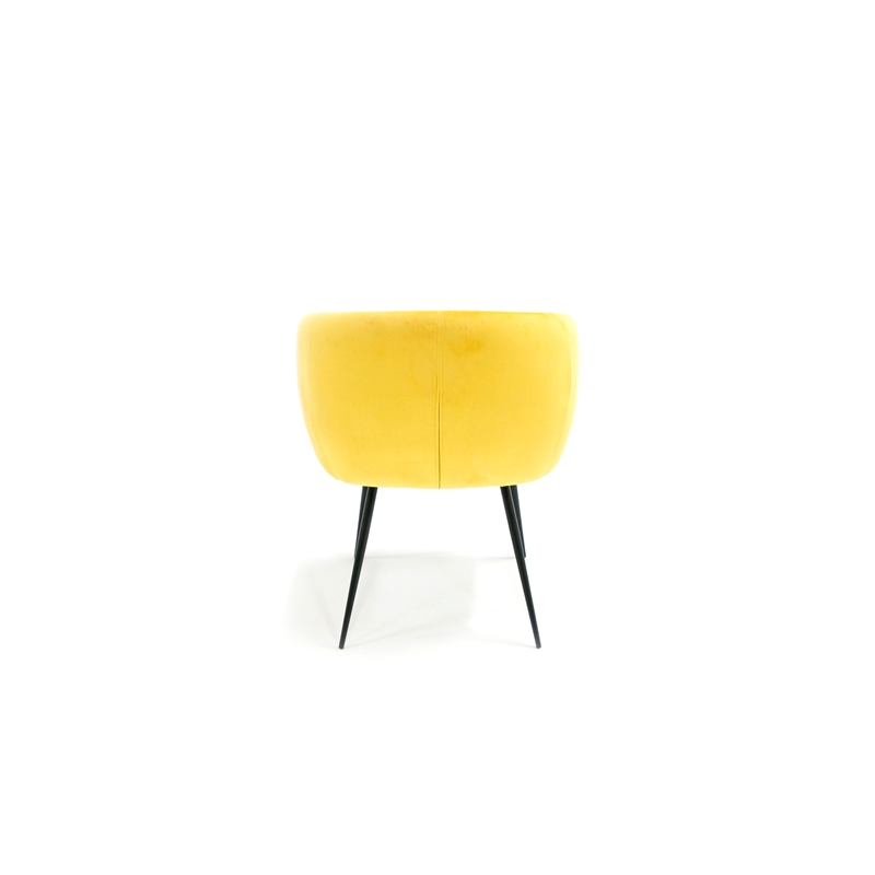 Pemberly Row Velvet and Matte Black Dining Chair in Yellow with Carved Back
