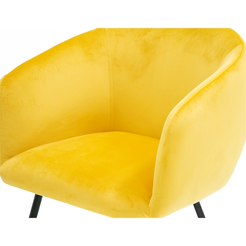 Pemberly Row Velvet and Matte Black Dining Chair in Yellow with Carved Back