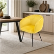 Pemberly Row Velvet and Matte Black Dining Chair in Yellow with Carved Back
