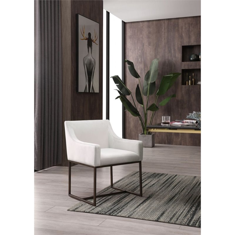 Pemberly Row Modern Velvet Dining Chair in Beige with Antique Brass Legs