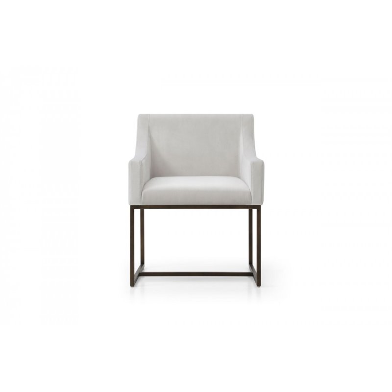 Pemberly Row Modern Velvet Dining Chair in Beige with Antique Brass Legs