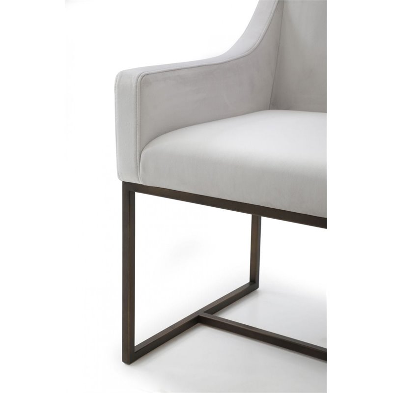 Pemberly Row Modern Velvet Dining Chair in Beige with Antique Brass Legs