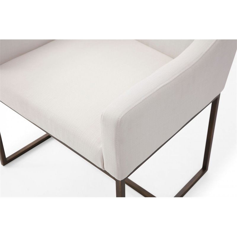Pemberly Row Modern Velvet Dining Chair in Beige with Antique Brass Legs