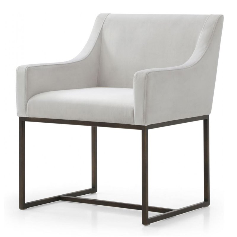 Pemberly Row Modern Velvet Dining Chair in Beige with Antique Brass Legs